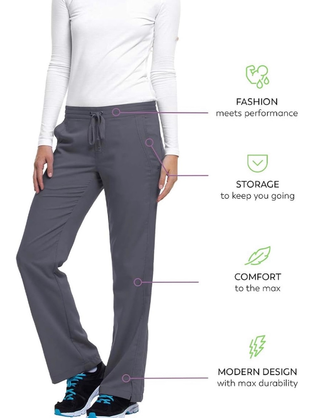 Healing Hands Taylor Women Pewter Gray Scrub Pants Elastic Waist Large 9095